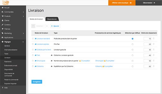 modes de livraison